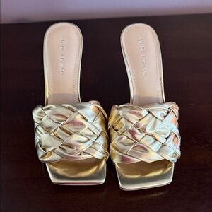 Marc Fisher Gold Braided Mules NWOT
